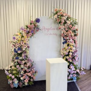 wedding backdrop and faux flower hire setup in Sydney